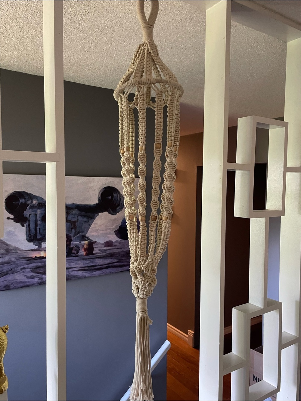 Large Vintage Handmade Macrame Plant Hanger in Natural Cream